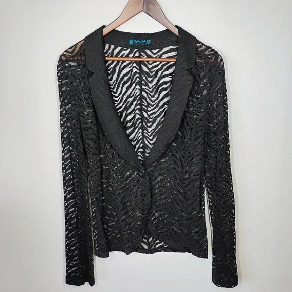 Spoiled Y2K Sheer Cardigan‎ Womens Large Black Zebra Print Goth Lace Concert - Picture 11 of 11